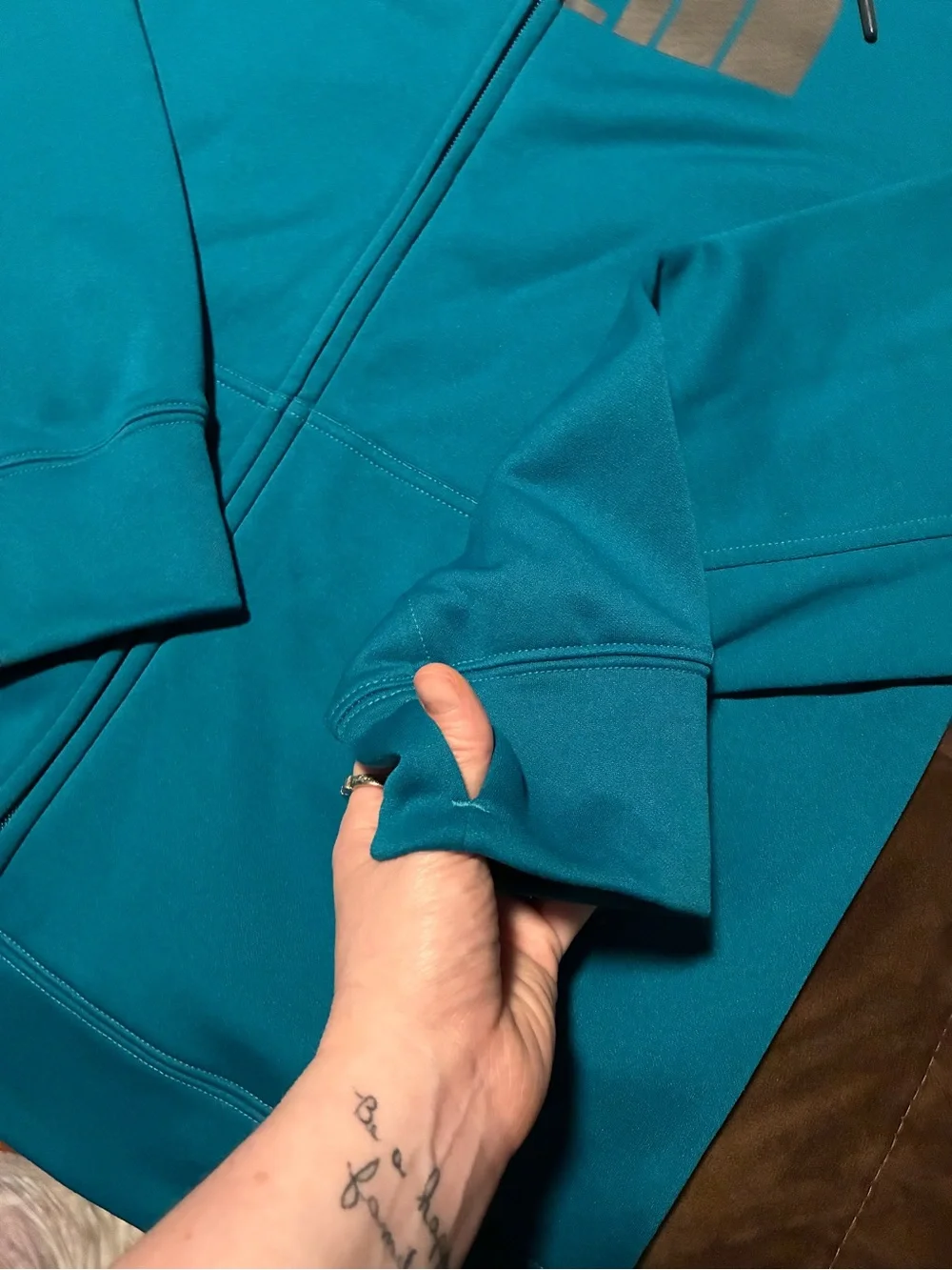The North Face Blue Zip-Up Hoodie with Logo, size medium, warm, comfortable